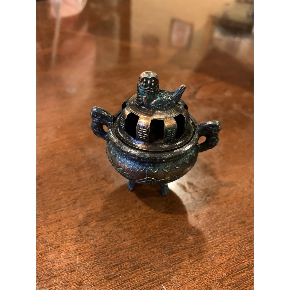 Small Foo‎ Dog Lid Censer Incense Burner Bronze